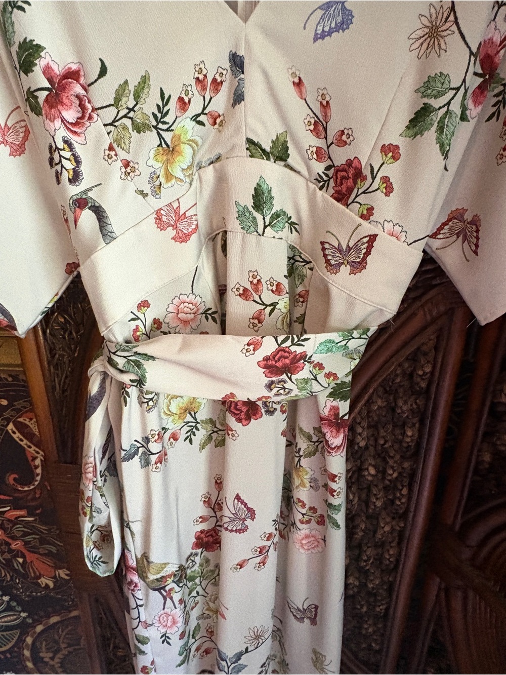 Anthropologie dRA Avian Kimono Midi Dress Size 14 Floral Bird Butterfly Belted - Picture 5 of 8